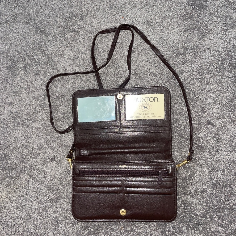 Buxton Women's Small Shoulder Brown & Gold Purse Cognac Detachable Strap
